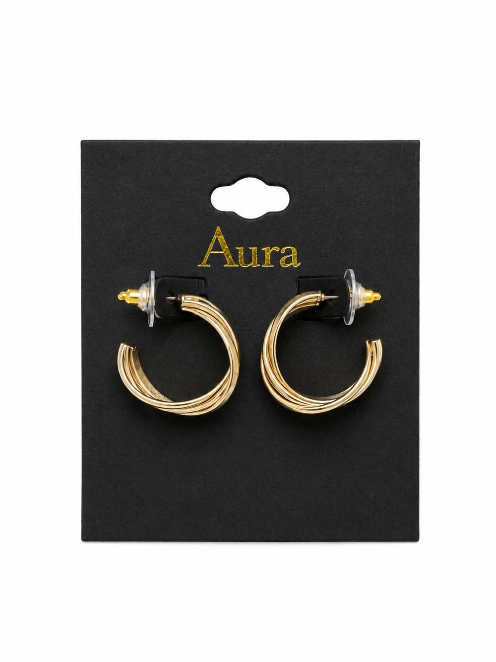 Aura Gold Tone Twisted Hoop Earrings Textured Crossover Design
